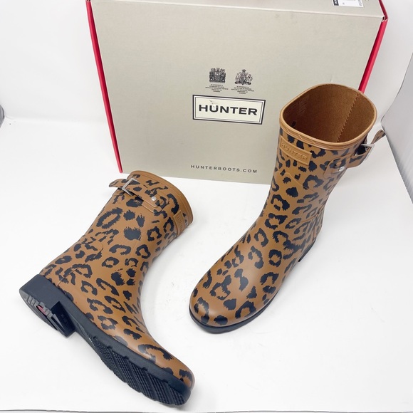 NEW Hunter Original Leopard Print Refined Short Rain Boot Size 10 - Picture 6 of 14